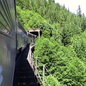 Entering a tunnel in scenic Cascades mountain range of southern Oregon