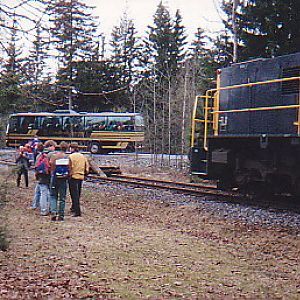 Excursion train at the end of an abandone line.
