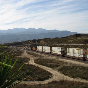 Westbound BNSF Double Stack Drops Down from Cajon Summit