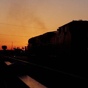 A CP train heads into the sunset.