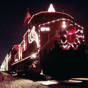 CP 9714 sits in Gurnee with the holiday train