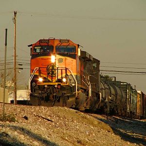 BNSF 1006 leading a DPU manifest train through Fullerton, California
