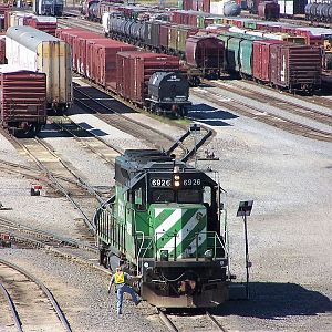 Crew member climbs off BN 6926