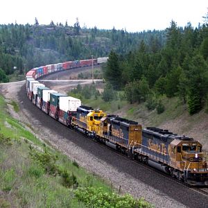 Westbound Stack Train Near Hauser, Idaho