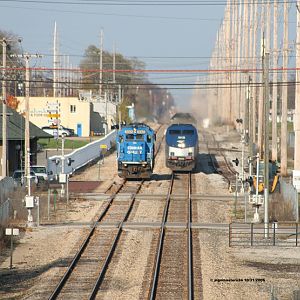 B-1-G Waits for Amtrak to pass in Dowagiac