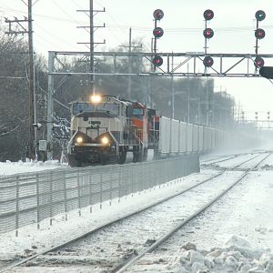 BNSF Coal Train pass under the 1940's era Searchlight