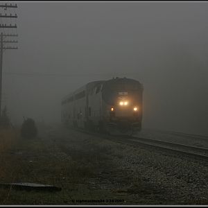 Amtrak 371 Pere Marquette pops out of the fog in New Buffalo, MI