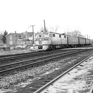 CB&Q E7 9929A, Naperville, IL, Dec. 1, 1963, photo by Chuck Zeiler