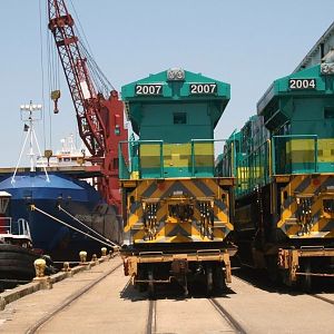 Locomotives awaiting to be loaded aboard ship