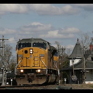 UP Train passing old SP depot, Orange TX