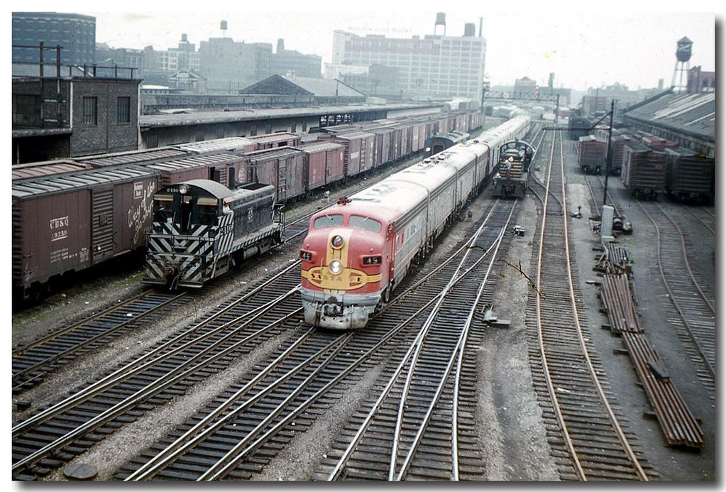 A Santa Fe Chief Train arrives in Chicago.  Taken from Roosevelt Rd