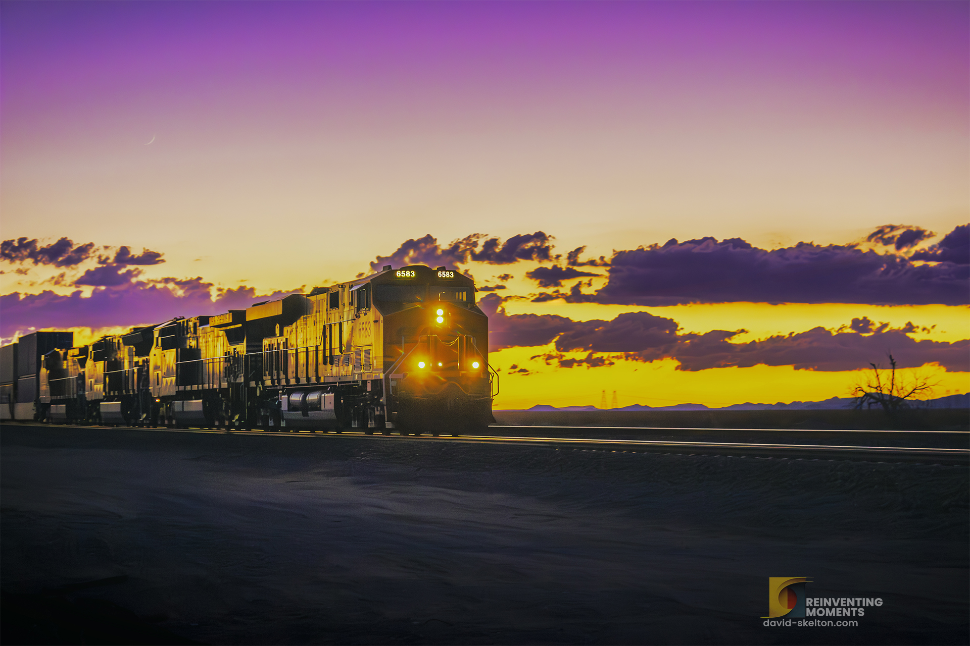 Blue Hour with BNSF 6583 on Historic Route 66 at Goffs Road, Mojave Desert - Sunset Sky