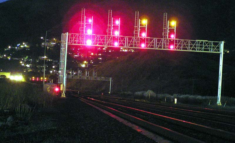 CalTrain Signal Bridge at Night