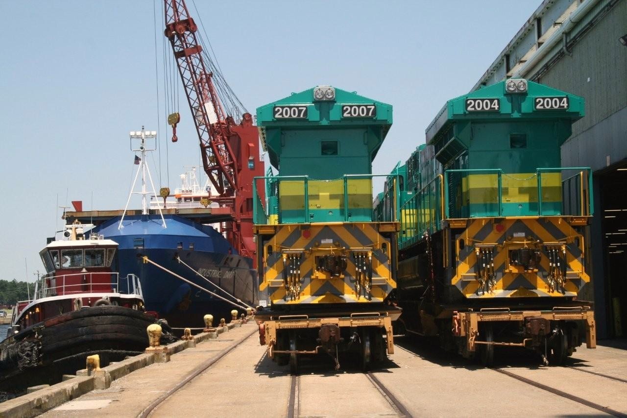 Locomotives awaiting to be loaded aboard ship