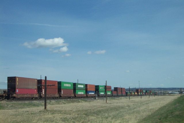 Looking to the front of this long stack train