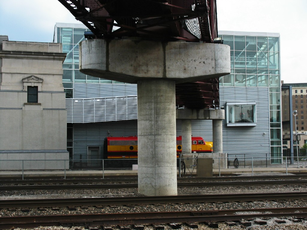 Pedestrian Bridge and train watching window at Union Station