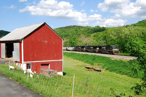 Red barn and train